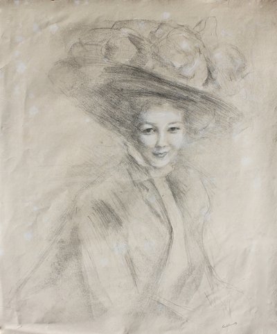 Portrait of a woman in a full brimmed hat decked with muslin, c.1905 by Albert de Belleroche